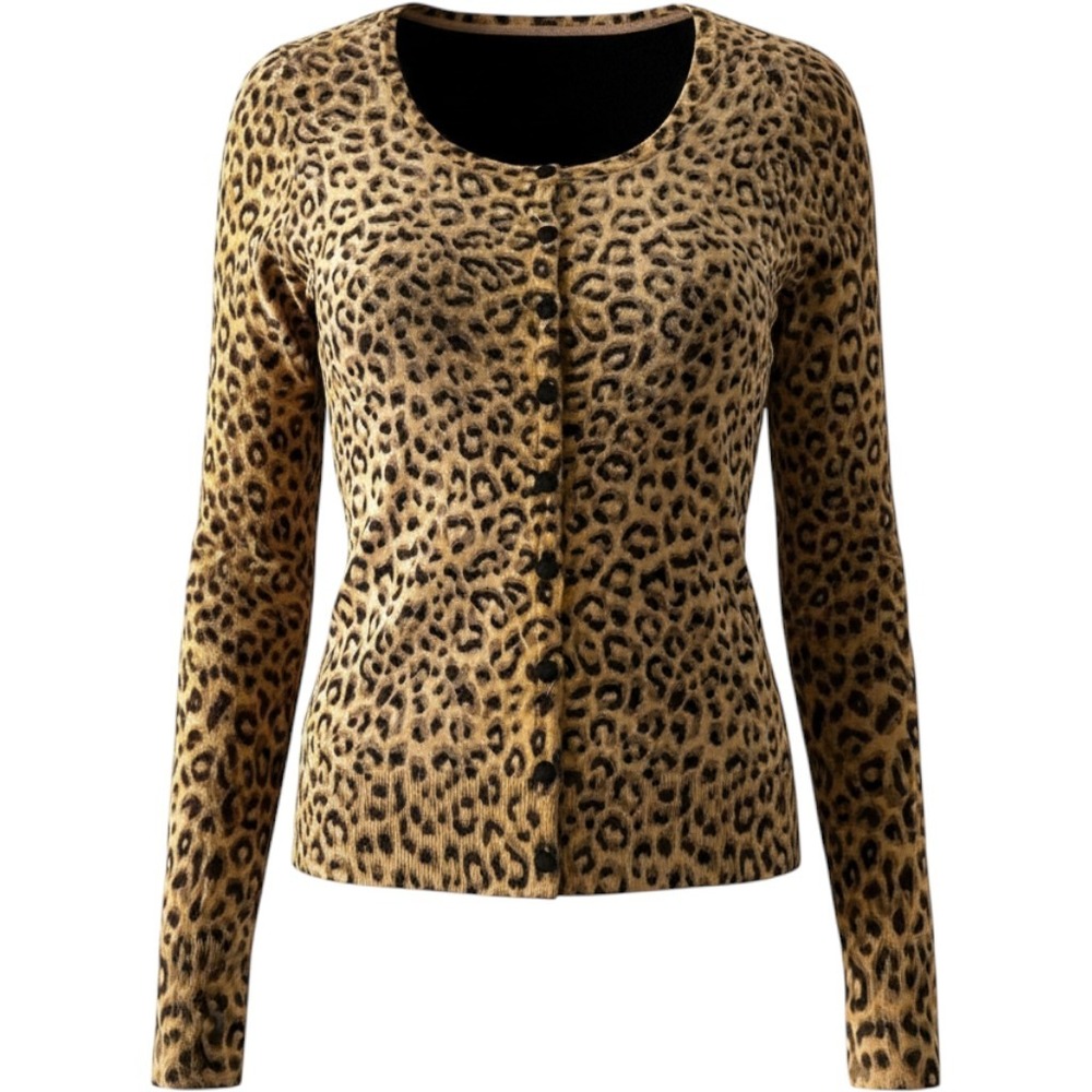 C. Charlotte Cardigan Womens M Brown Leopard Print Sequin Back Glam Y2K